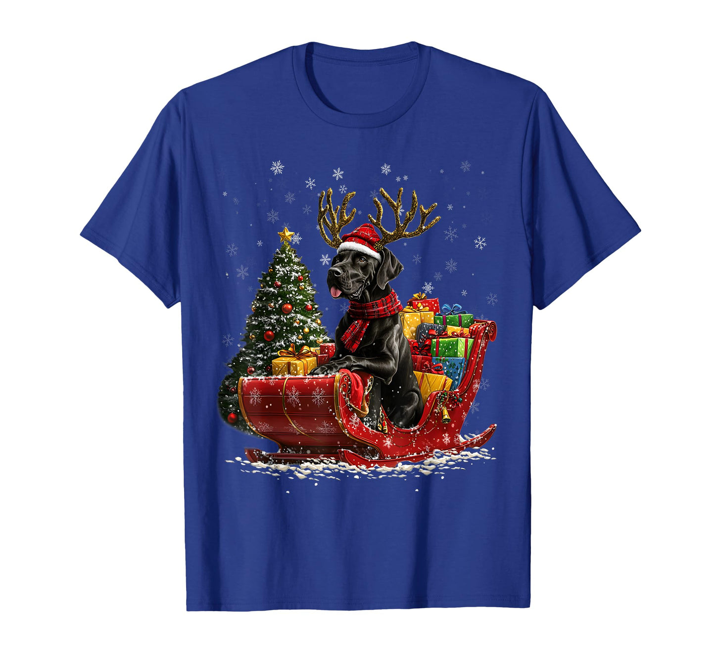 Santa Great Dane reindeer Light Christmas T-Shirt
