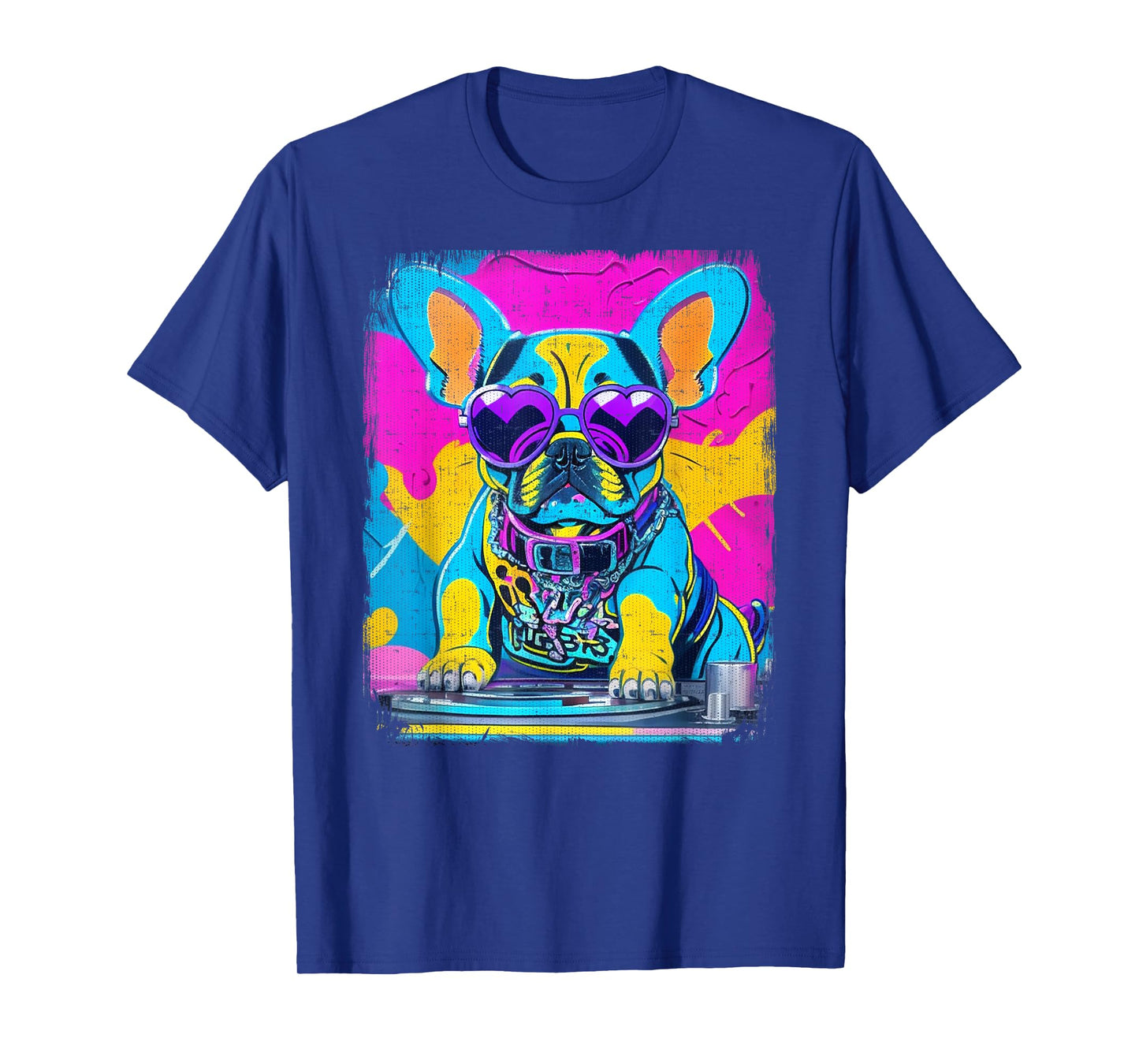 Airbrush Graffiti 90s DJ Analogue Turntable French Bulldog Men Women Girls Kids T-Shirt