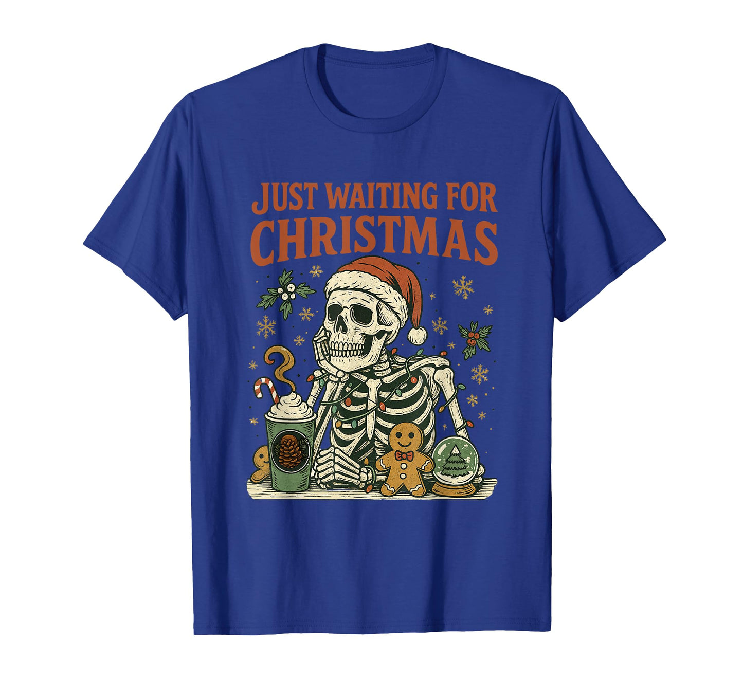 Vintage Xmas Holiday Just Waiting for Christmas Skeleton T-Shirt