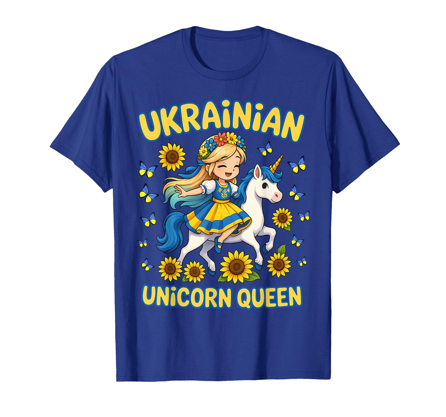 Ukrainian Unicorn Queen Girl Sunflower Pride Souvenier kids T-Shirt