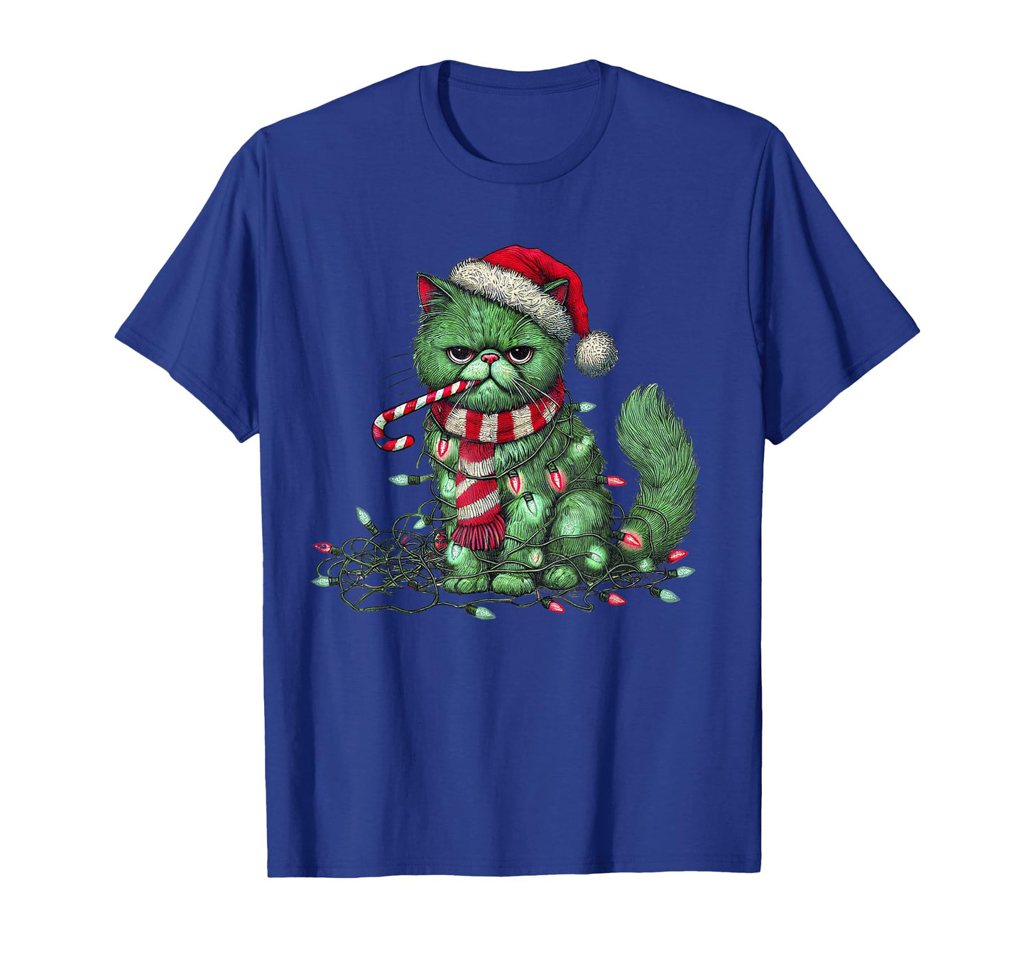 Christmas Cat with Santa Hat & Tree Lights Christmas cat T-Shirt