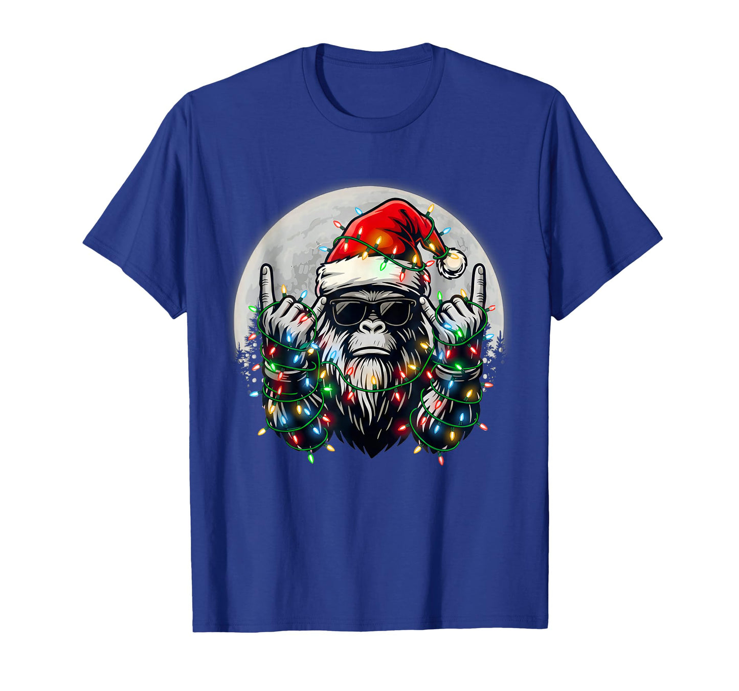 Santa Bigfoot Christmas Tree Xmas Lights Funny Sasquatch T-Shirt