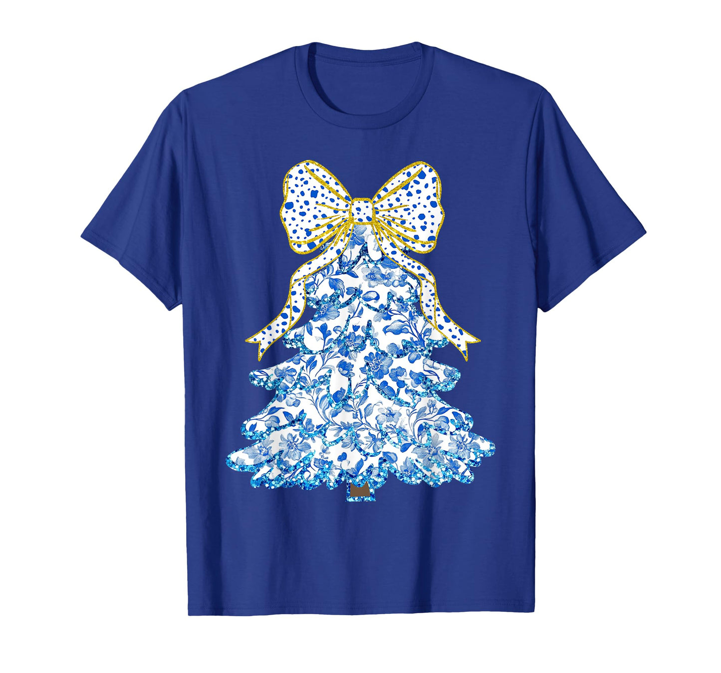 Blue Floral Coquette Bow Christmas Tree Chinoiserie Women T-Shirt