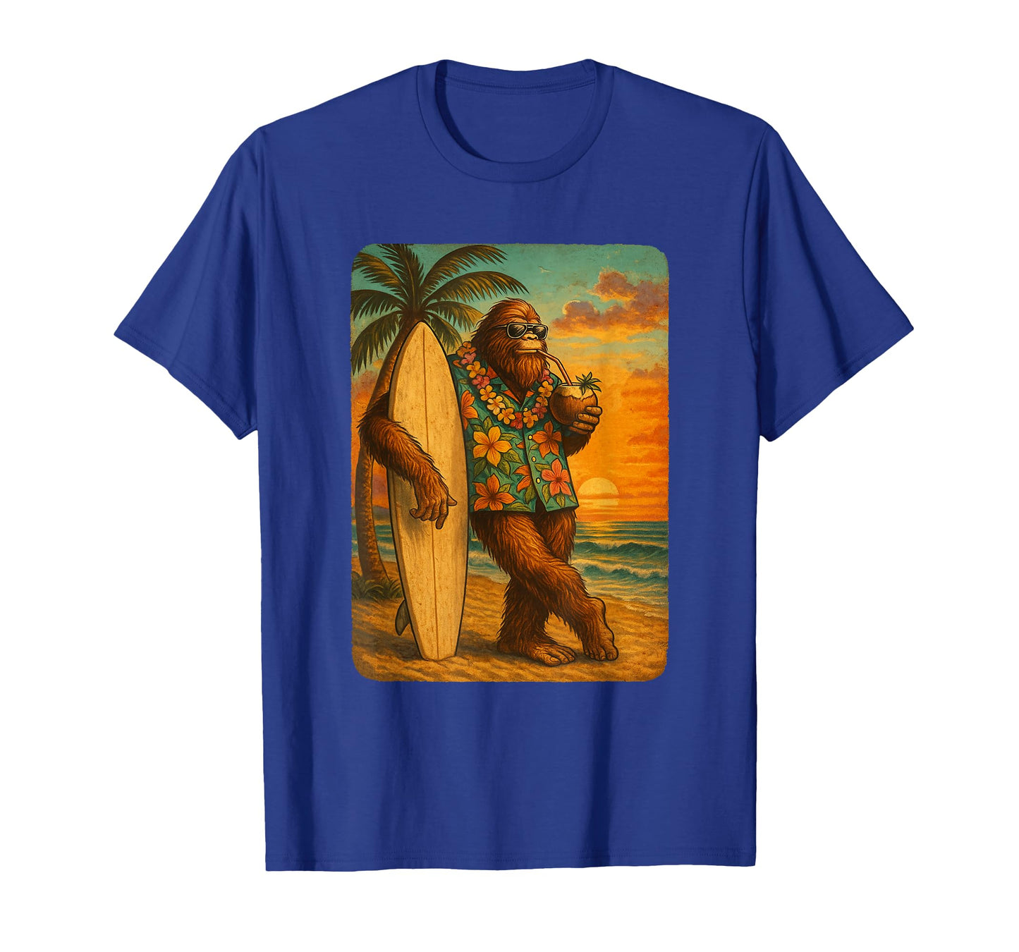 Tropical Bigfoot Shirt Men Boys Surfer Hawaiian Distressed T-Shirt