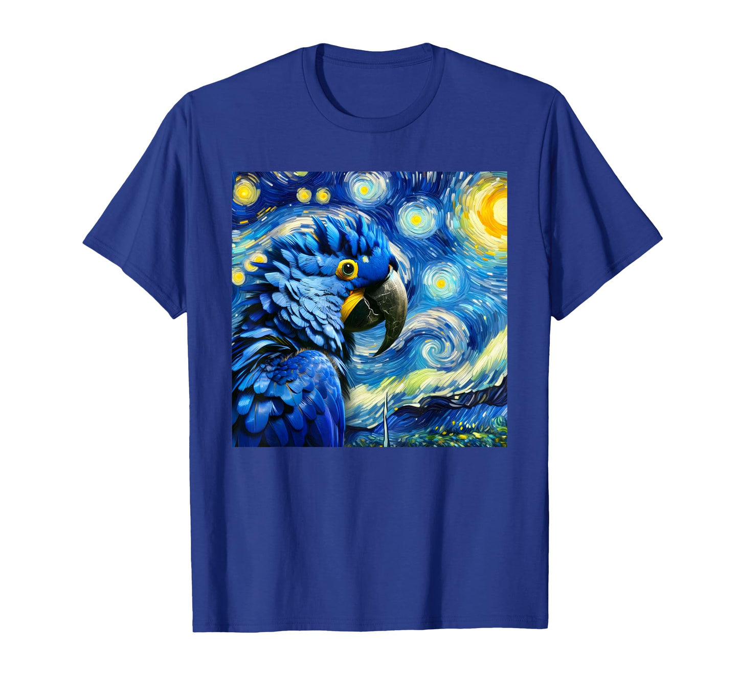 Hyacinth Macaw Parrot Surreal Starry Night Sky Art Van Gogh T-Shirt
