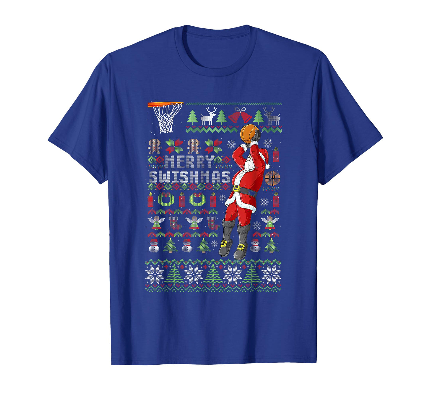 Merry Swishmas Ugly Christmas Sweater Basketball Xmas Pajama T-Shirt