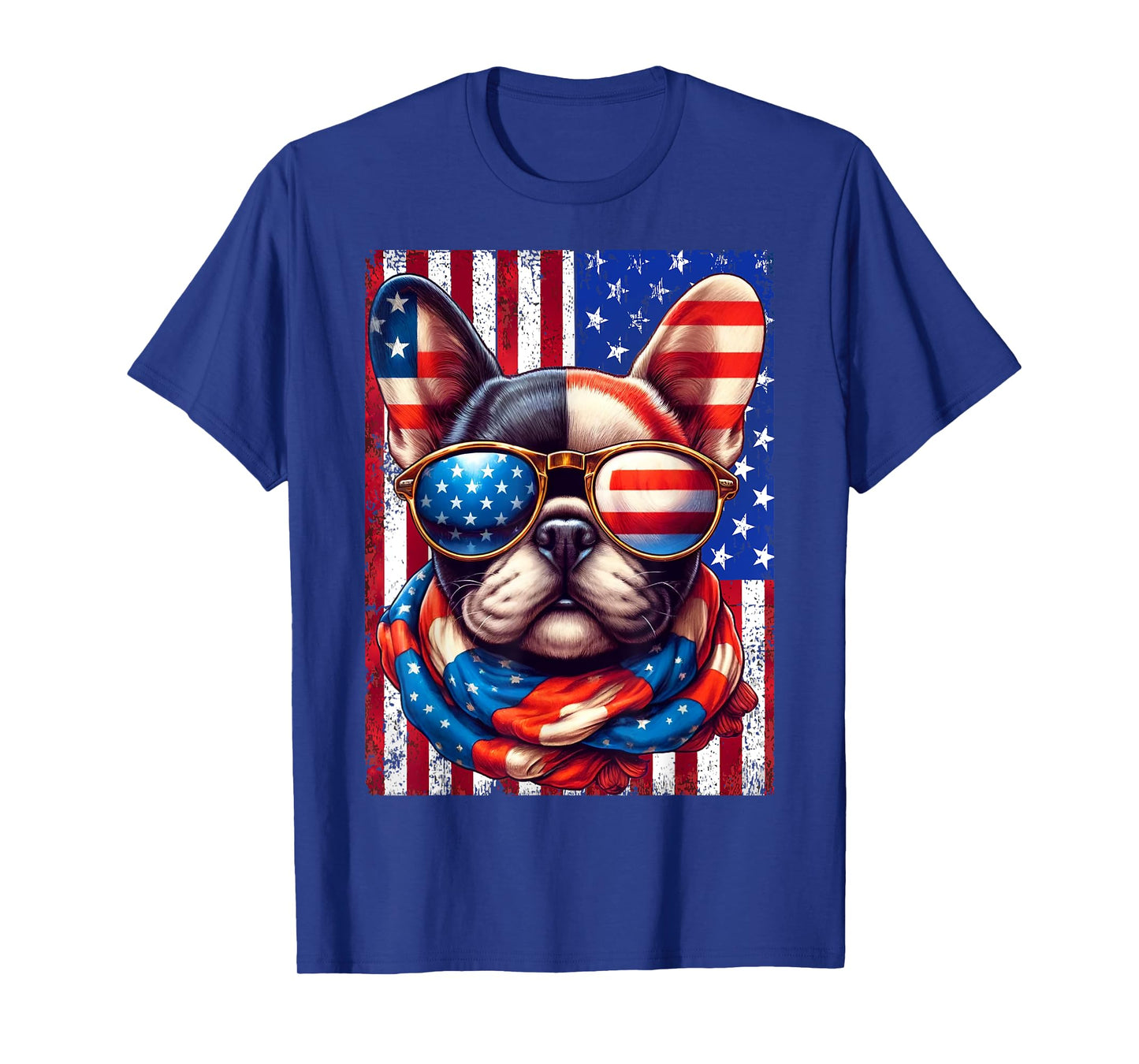 French Bulldog USA Flag Sunglasses 4th of July Patriotic Dog T-Shirt