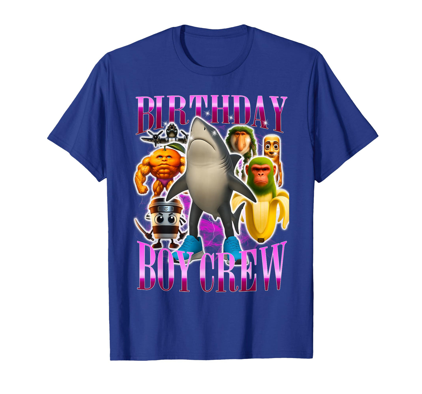 Birthday Crew Funny Italian Brainrot Meme Shark Monkey T-Shirt
