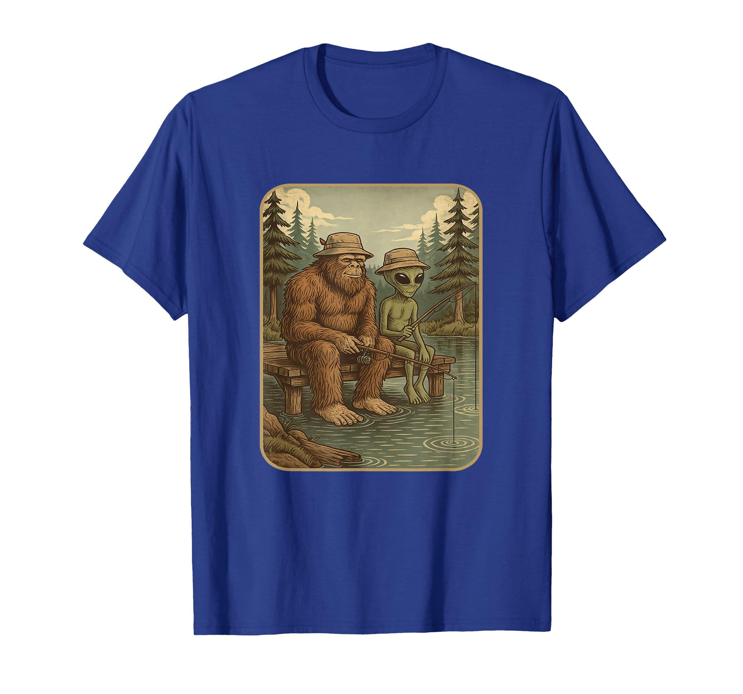 Bigfoot Fishing Shirt Men Boys Sasquatch Fishing Distressed T-Shirt