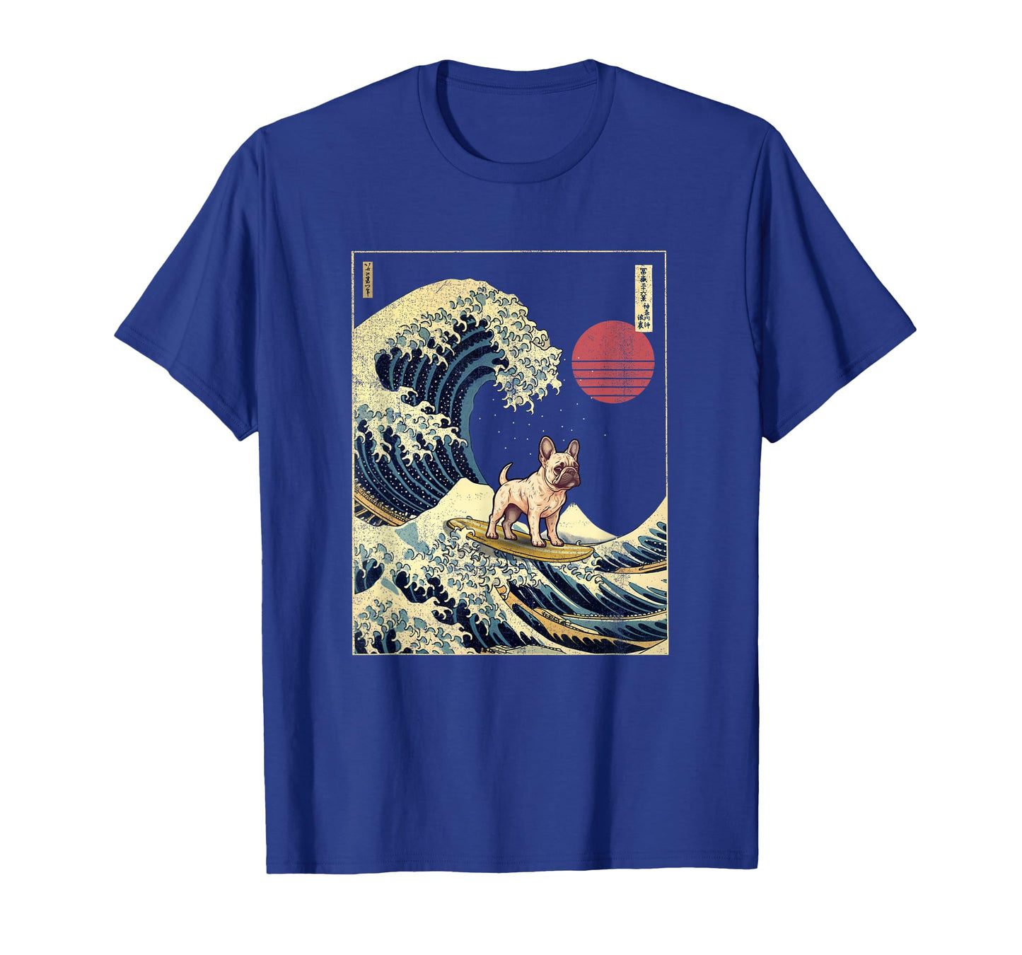 French Bulldog Japanese Kanagawa Wave Funny Surf Dog T-Shirt