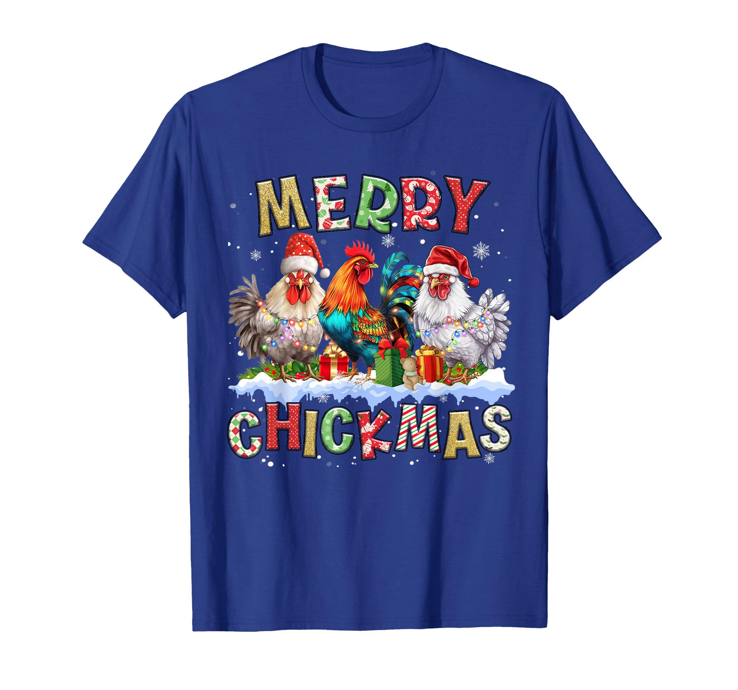 2025 Christmas Chicken Funny Christmas Lights Kids Women Men T-Shirt