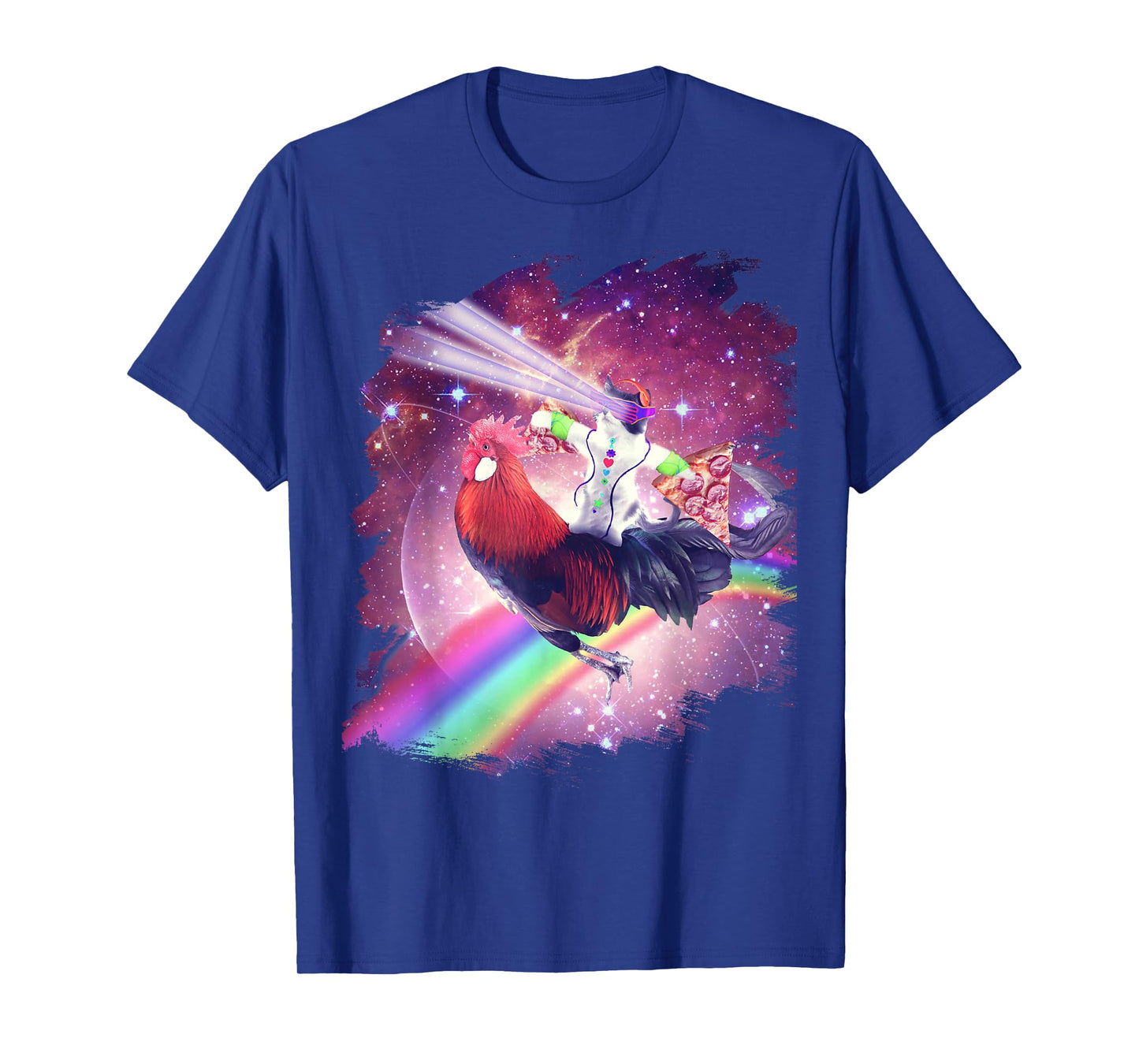 Lazer Rave Space Cat Riding Chicken With Pizza T-Shirt