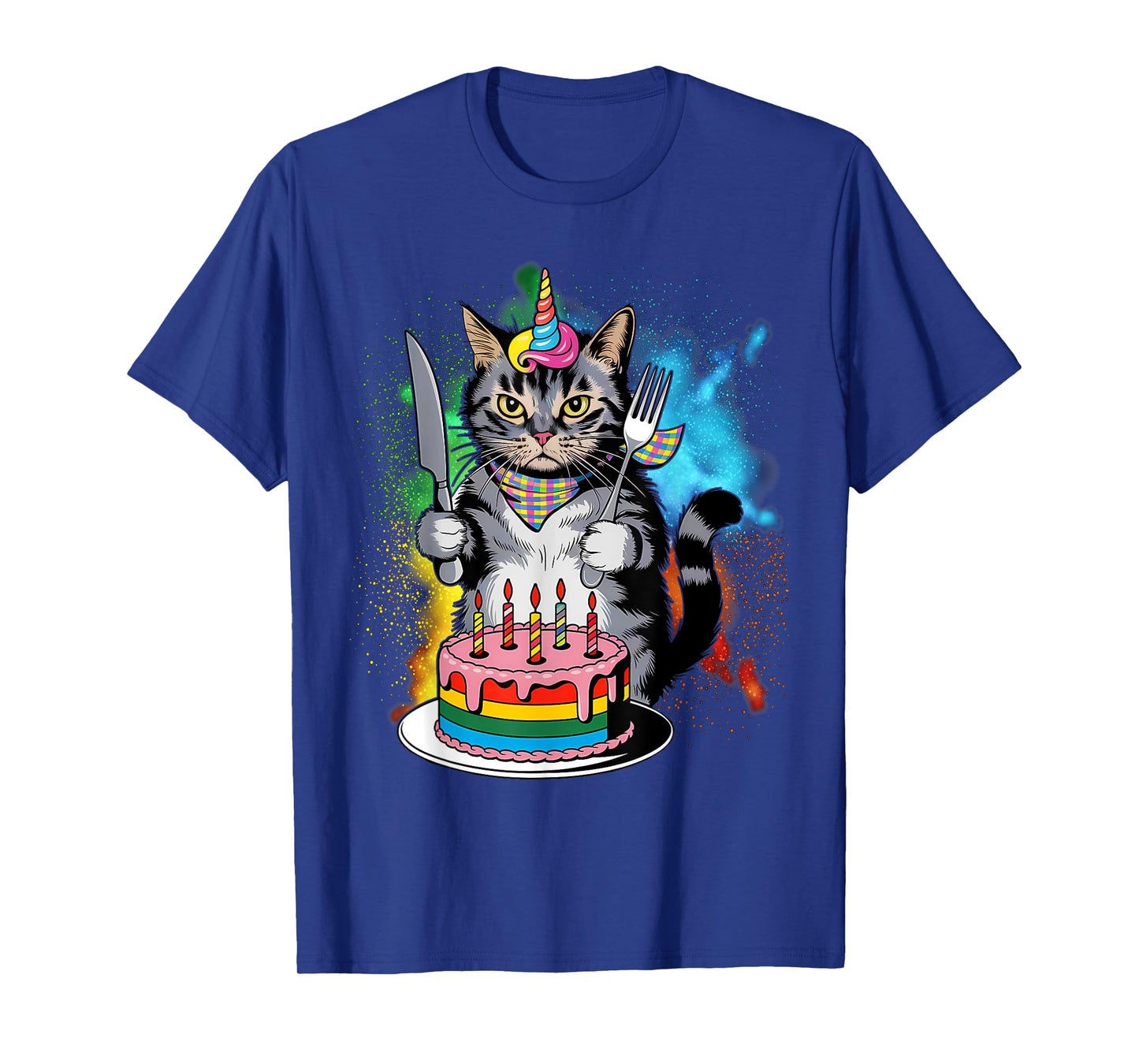 Funny Cat Unicorn with A Birthday Cake T-Shirt