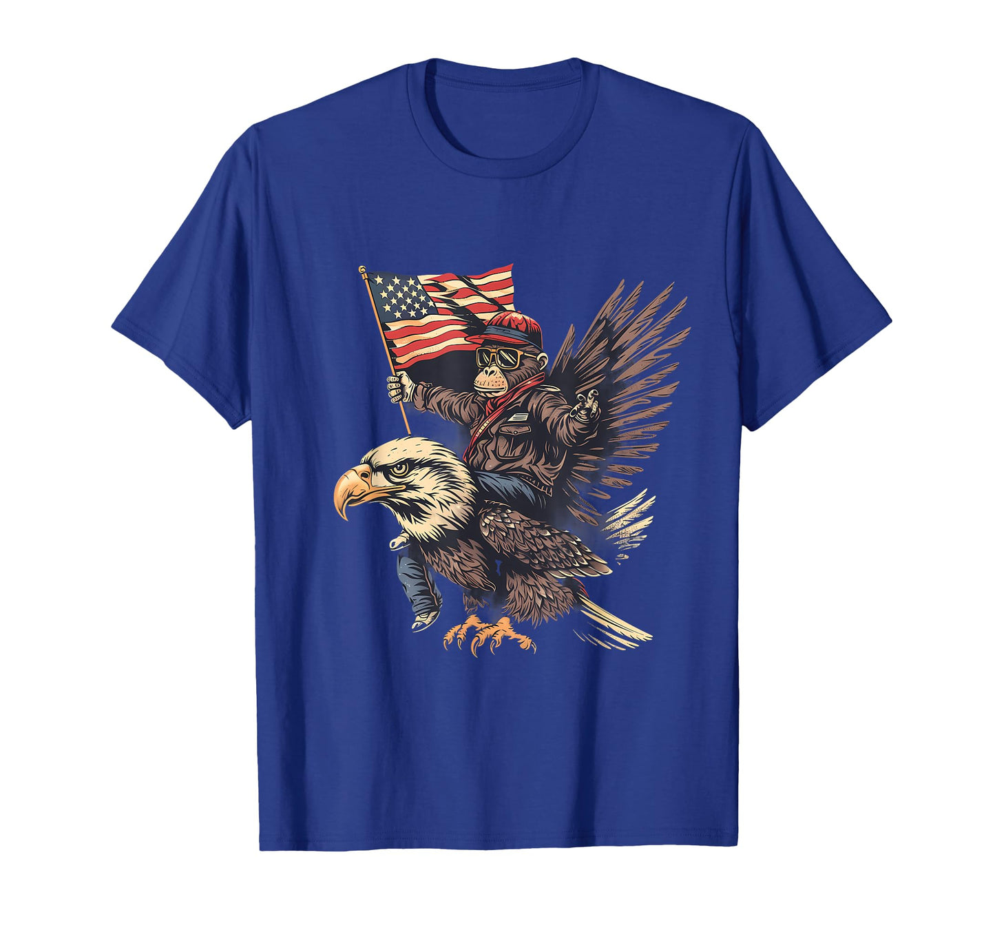 Funny Monkey Bald Eagle USA American Flag Fourth Of July T-Shirt for Women Kids Men