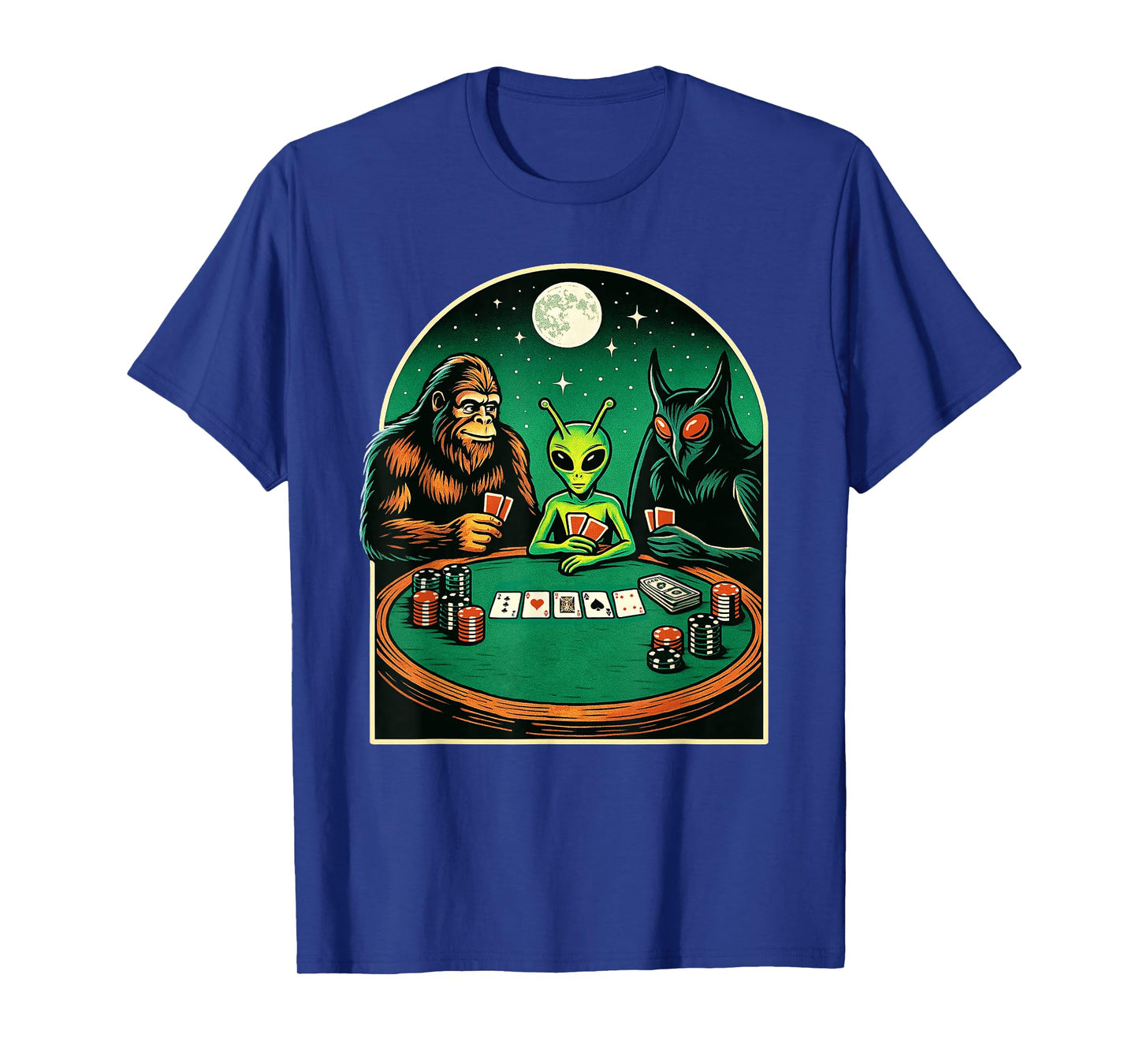 Poker Shirt Men Women Bigfoot Alien Mothman Playing Poker T-Shirt