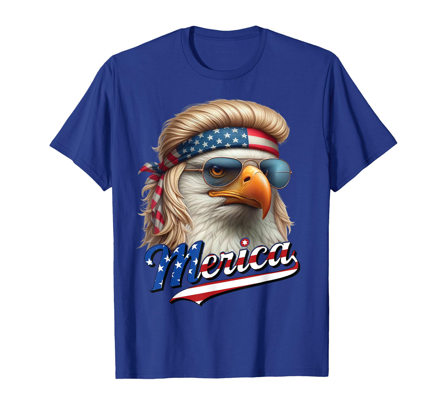 Bald Eagle Merica 4th July Eagle Blonde Mullet Funny Man T-Shirt