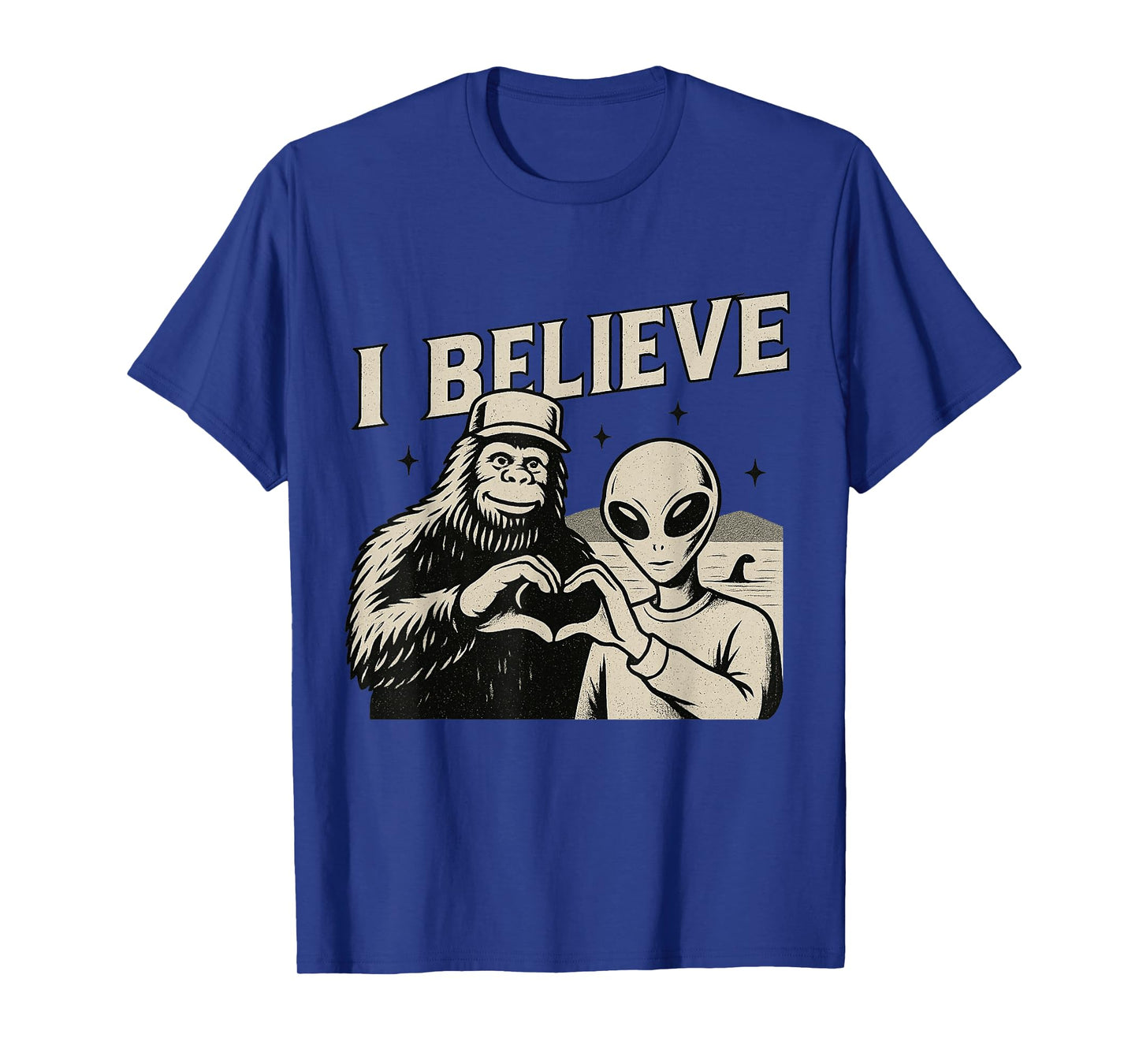 Vintage I Believe Funny Bigfoot Alien Loch Ness Cryptid T-Shirt