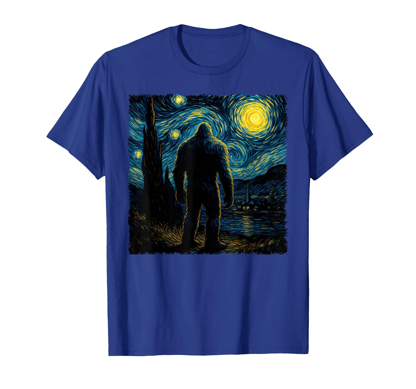 Bigfoot Starry Night Sasquatch Van Gogh Sky Painting Art T-Shirt