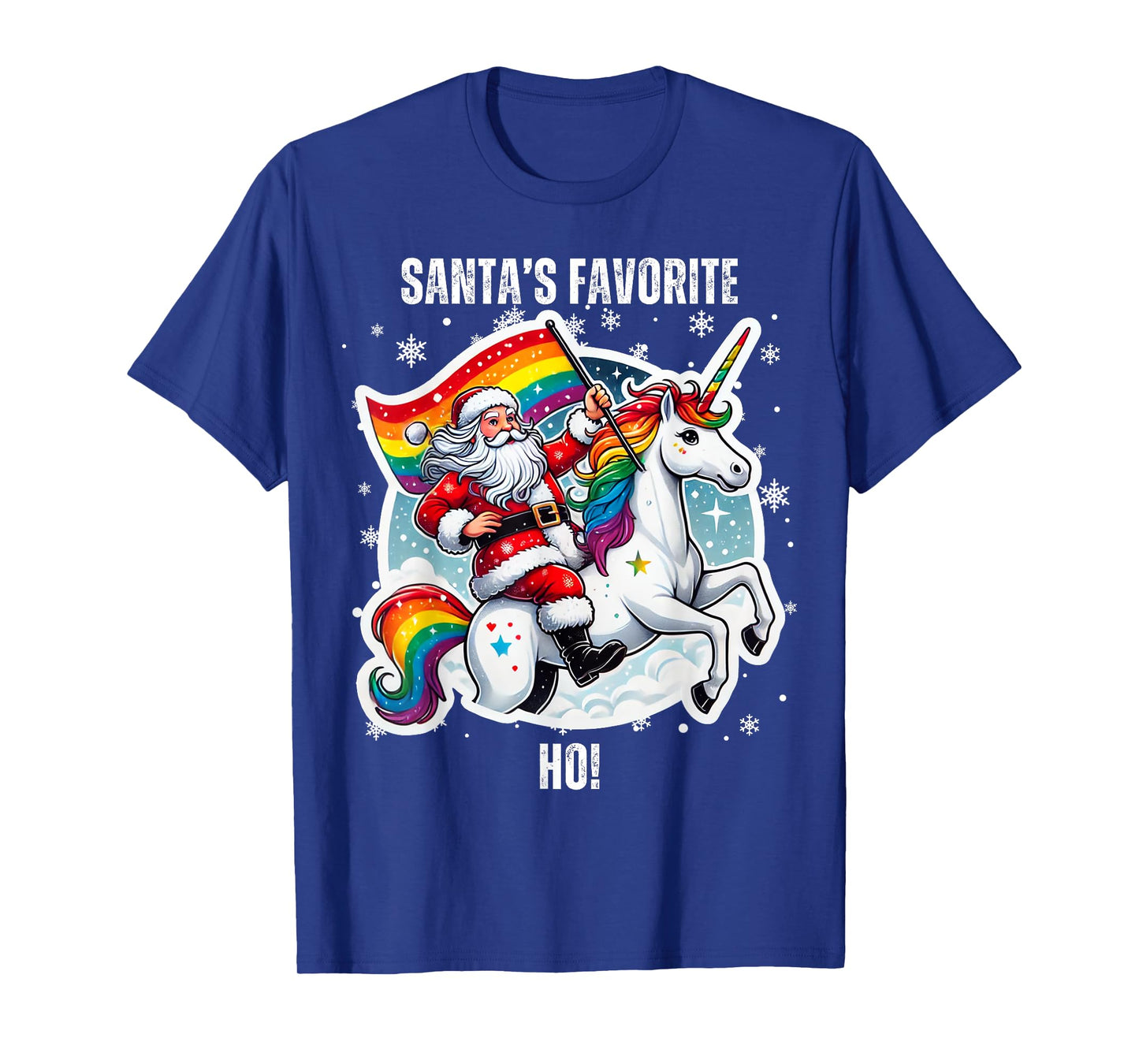 Gay Santa Riding Unicorn Favorite Ho Funny LGBT Christmas T-Shirt