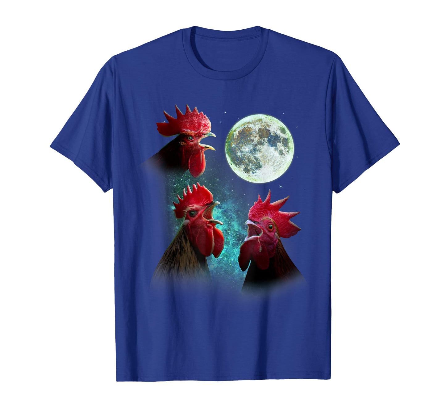 Three Rooster Chickens Howl At Moon 3 Wolfs Wolves Parody T-Shirt