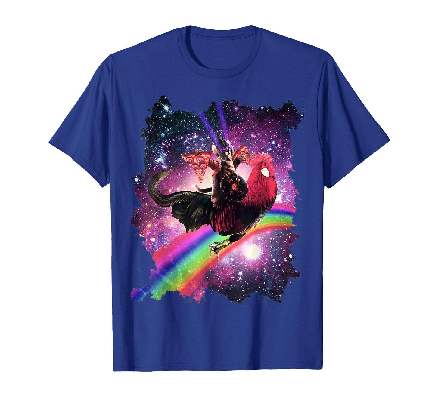 Lazer Warrior Space Cat Riding Chicken with Pizza T-Shirt