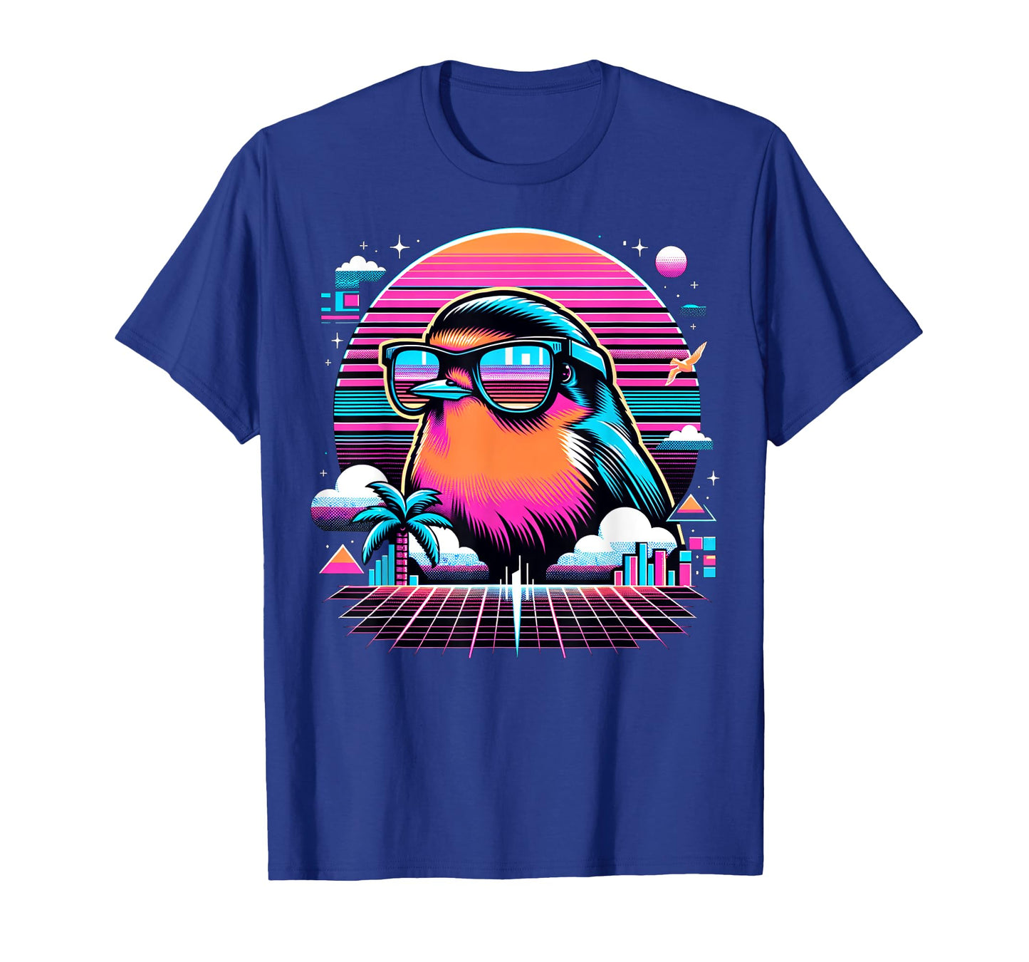 Cool Bird 80s Retrowave 90s Vaporwave American Robin Bird T-Shirt