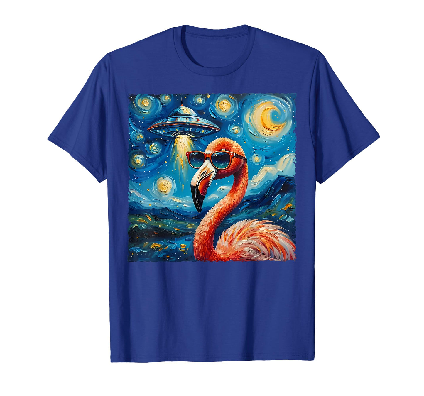Flamingo Van Gogh Style The Starry Night Alien UFO Sci-Fi T-Shirt