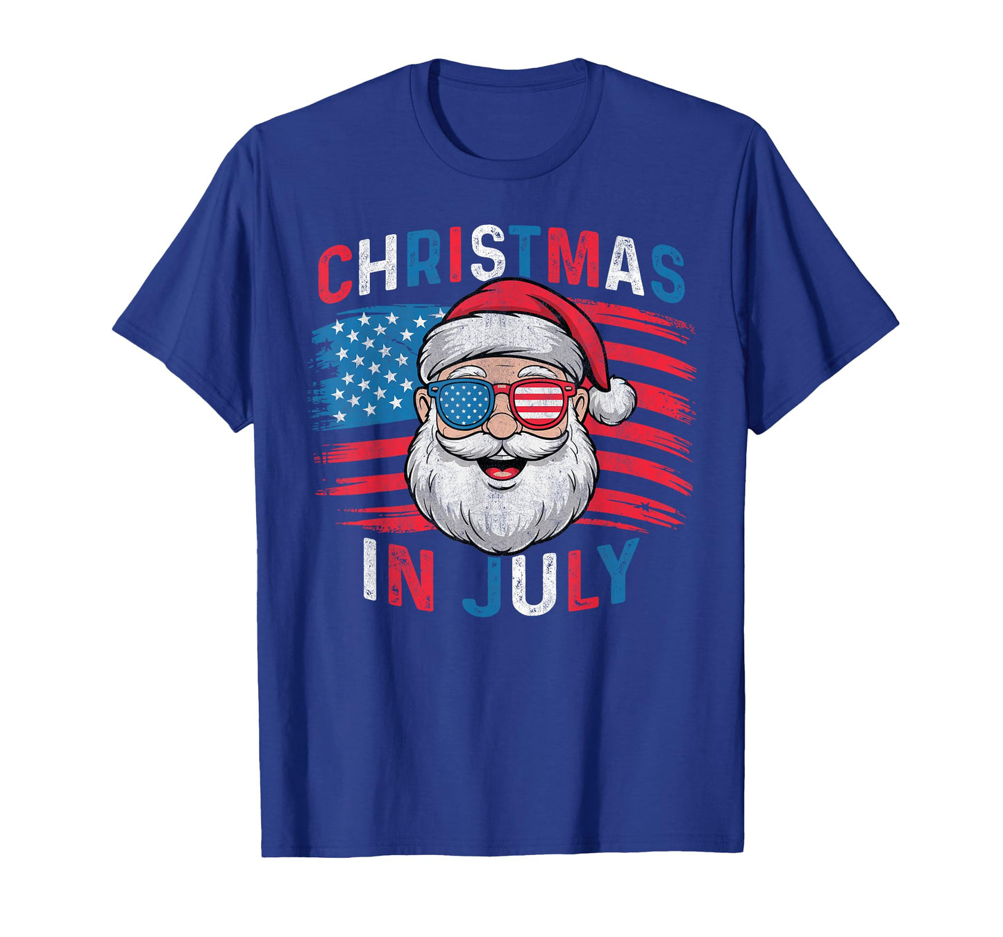 Fourth of July Christmas Us Flag Sunglasses Santa Xmas 2025 T-Shirt