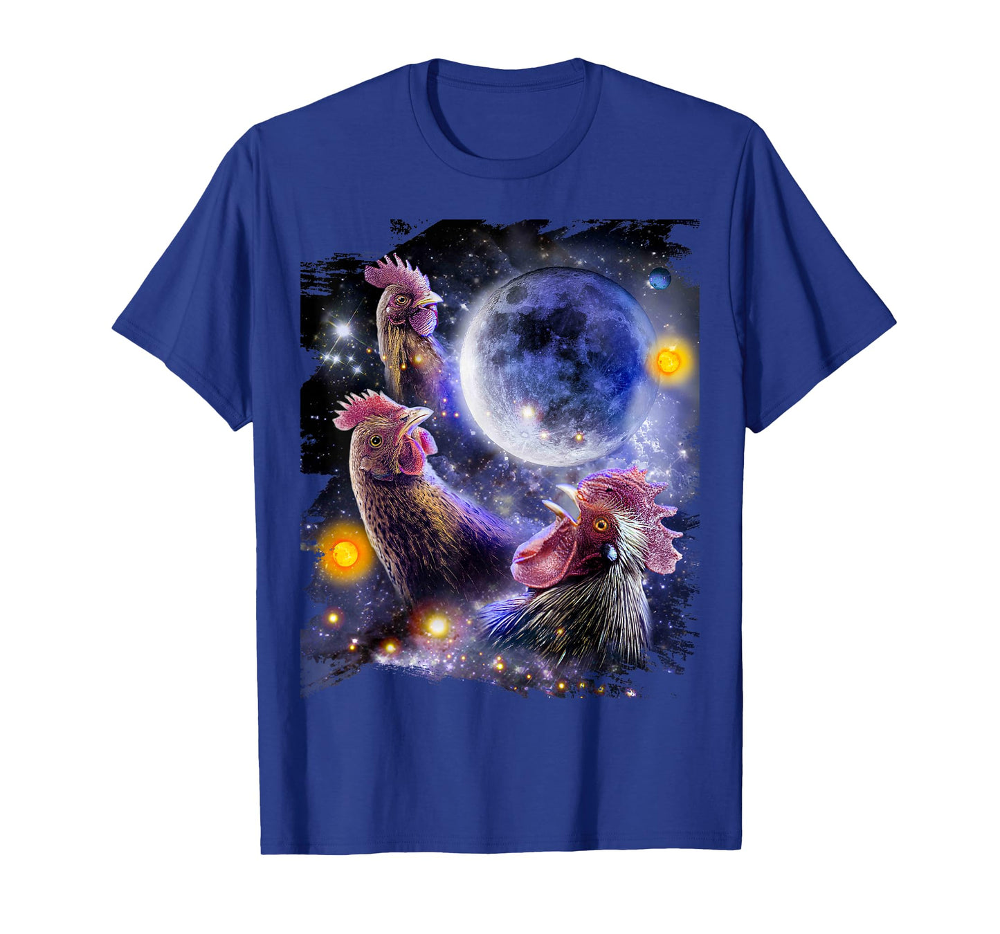 3 Three Chicken Moon, Cosmic Wolf Chickens Howling T-Shirt
