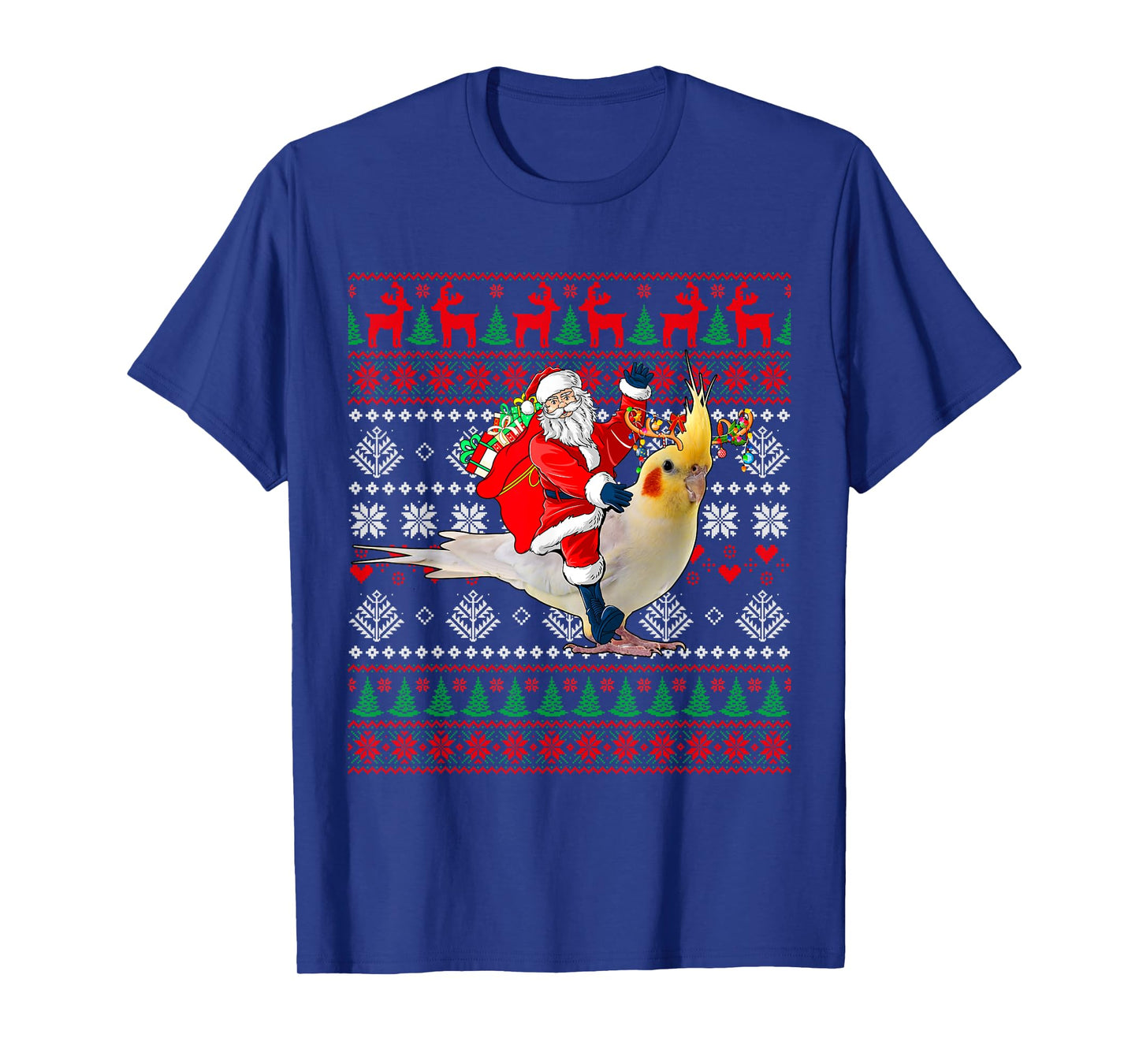 Santa Riding Reindeer Cockatiel Christmas Costume Bird Lover T-Shirt