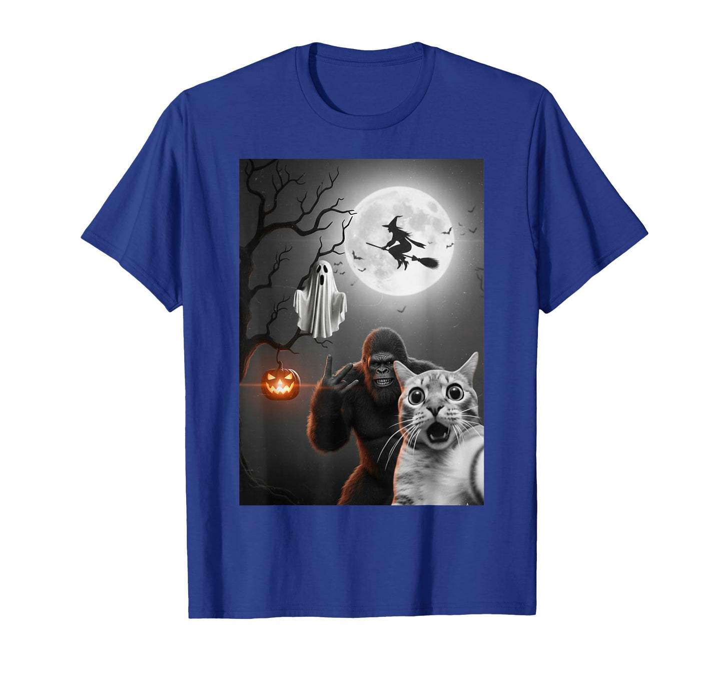 Funny Halloween Spooky cat Ghost Bigfoot Costume Men Women T-Shirt