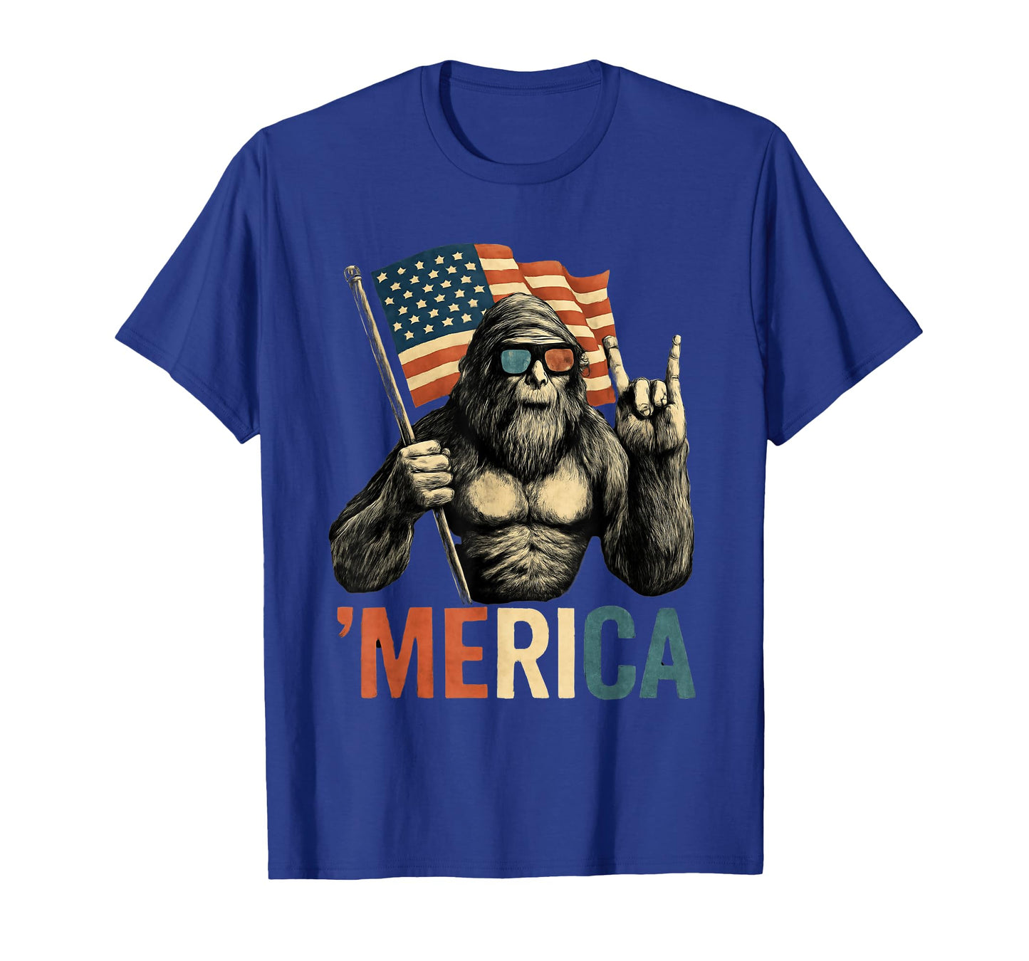 Bigfoot Merica American Flag Patriotic 4th Of July T-Shirt