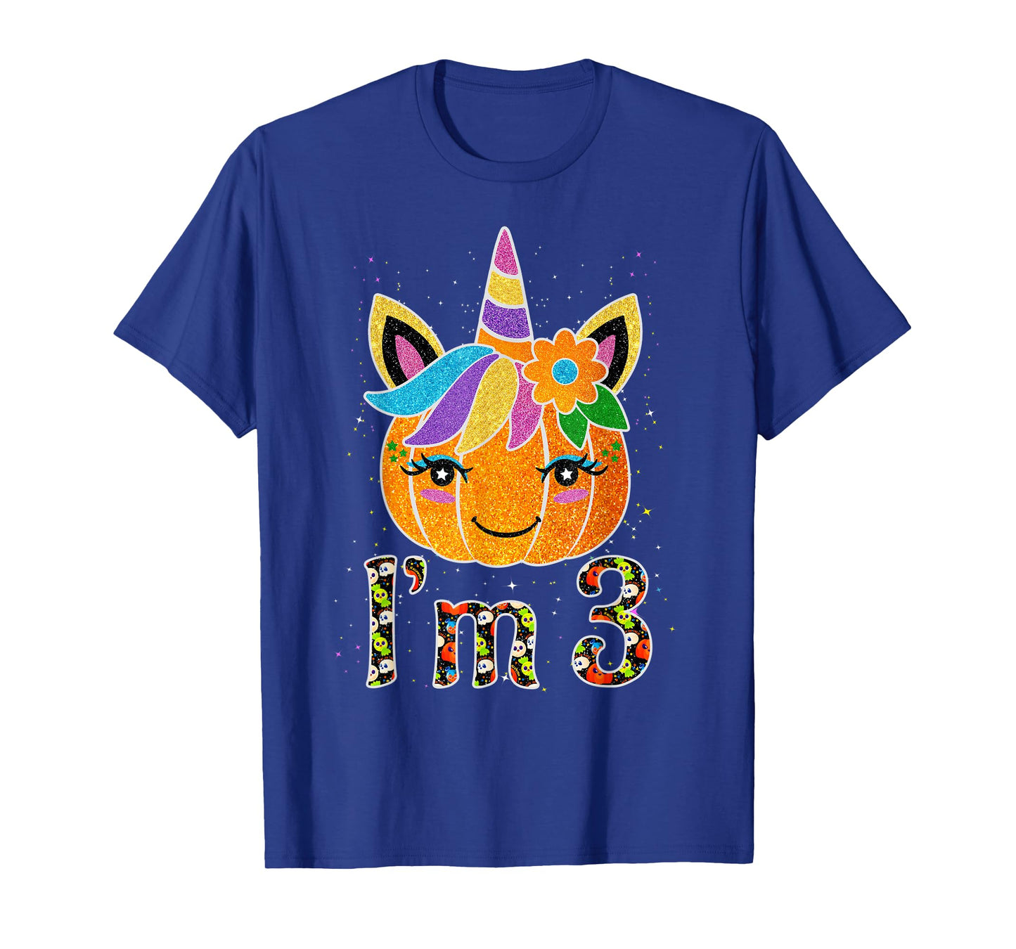 3 Years Old Unicorn Pumpkin Cute Design Birthday Halloween T-Shirt