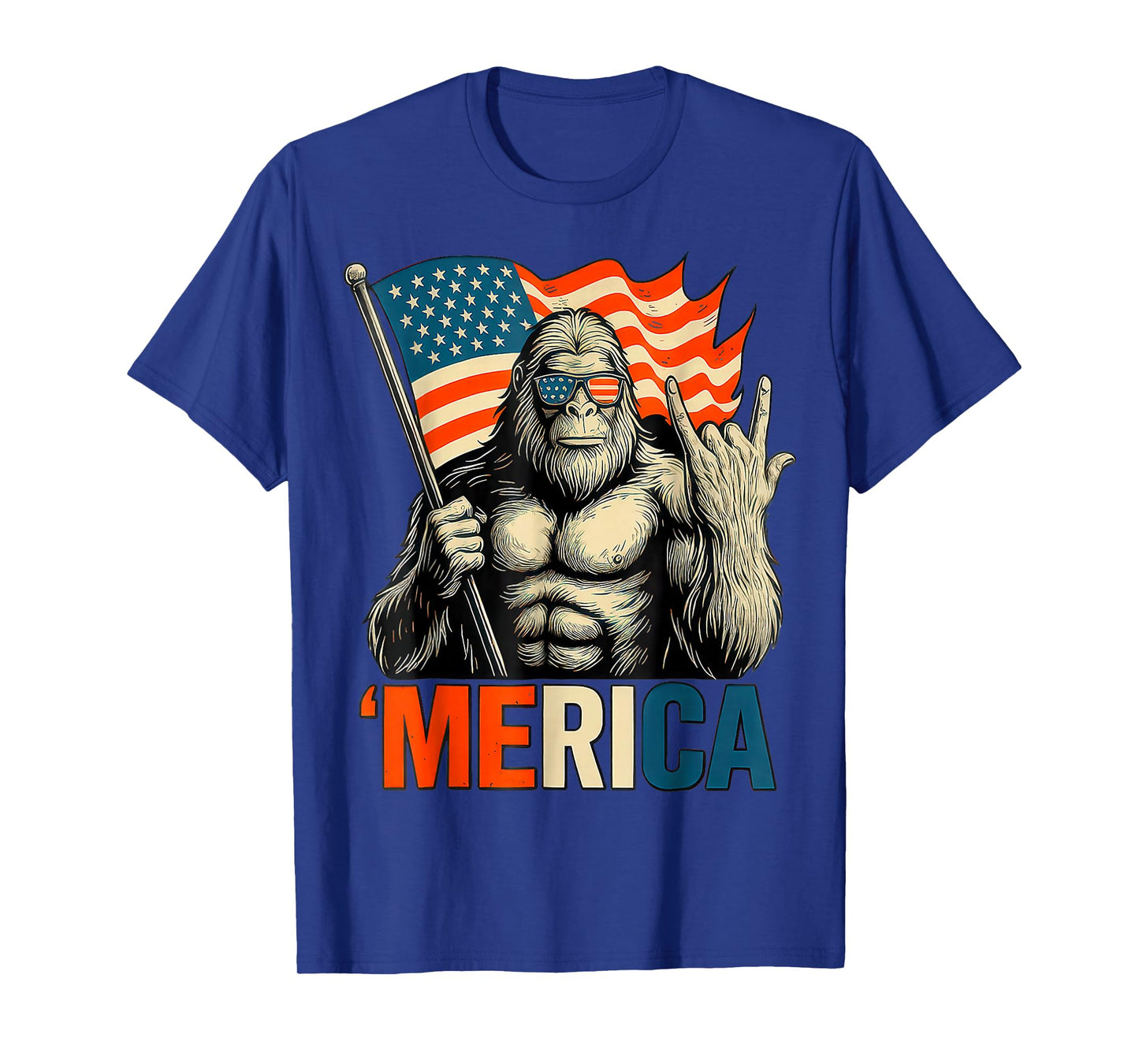 Bigfoot Merica Rock Patriotic American Flag 4th Of July T-Shirt