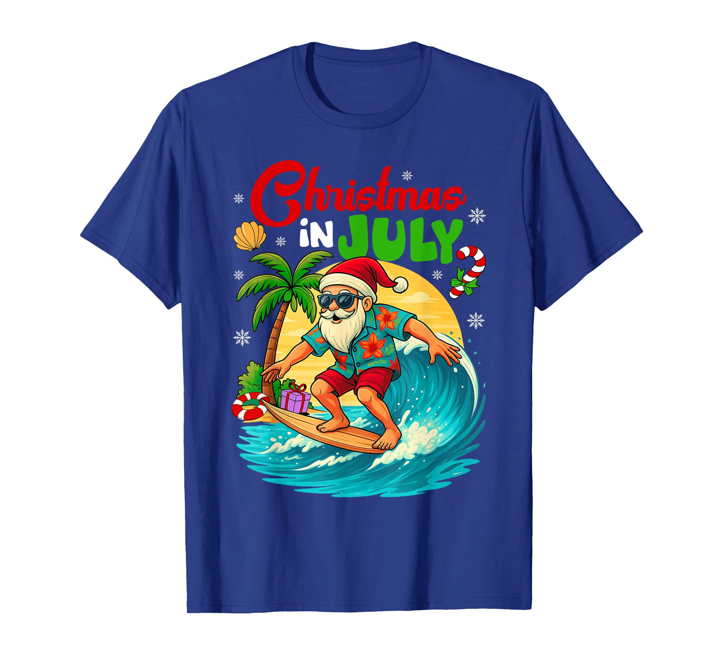 Christmas In July Hawaii Santa Surfing Summer Beach Vacation T-Shirt