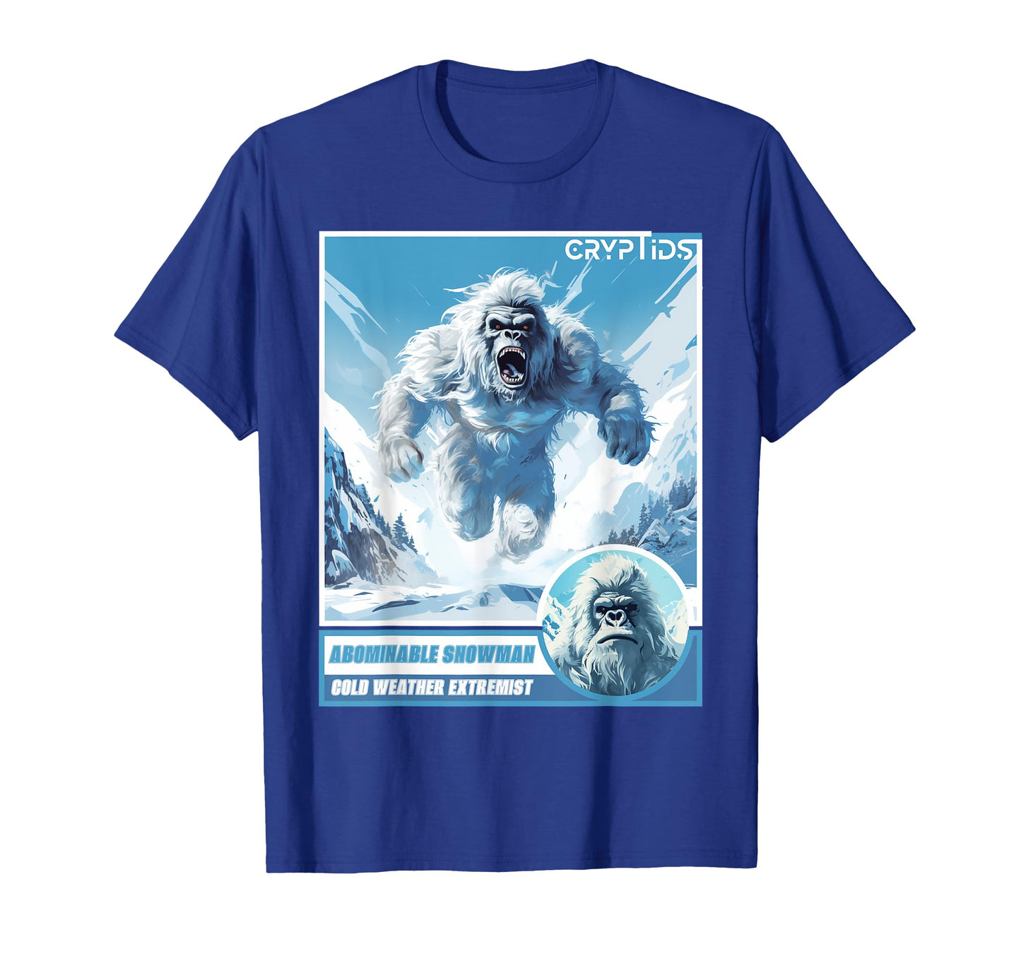 Cryptozoology Cryptid Believer Apparel Unisex-Kids, Adults Black Cartoon Abominable Snowman Winter Classic Fit Crew Neck T-Shirt