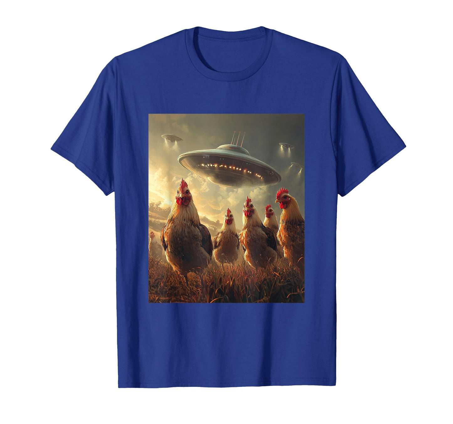 Chicken Selfie with UFOs Aliens Funny Graphic T-Shirt