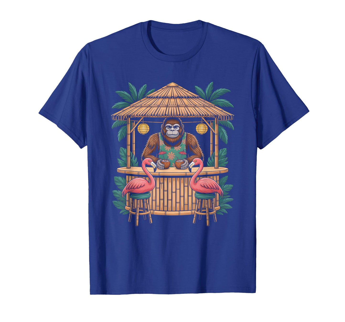 Bigfoot Flamingo Tiki Bar Summer Sun Cocktail Humor T-Shirt