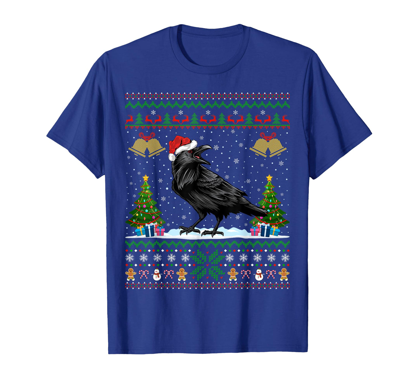 Santa Hat Raven Bird Xmas Lighting Ugly Raven Christmas T-Shirt