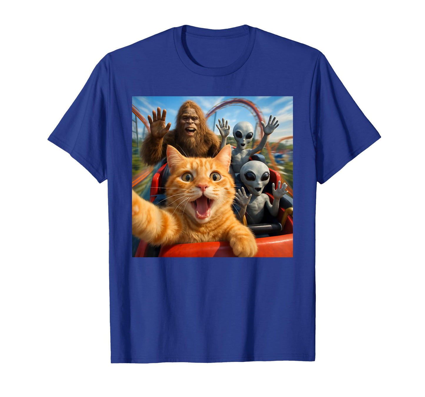Funny Cat Selfie with Big Foot & Alien Roller Coaster Meme T-Shirt