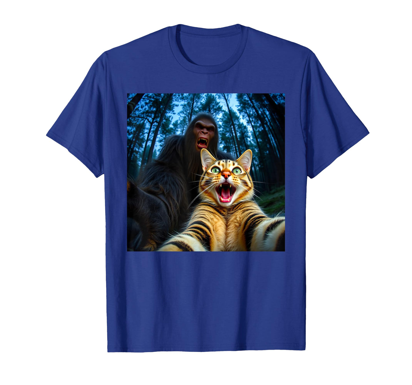 Funny Bigfoot With Cat Selfie Sasquatch For Men Women Kids T-Shirt