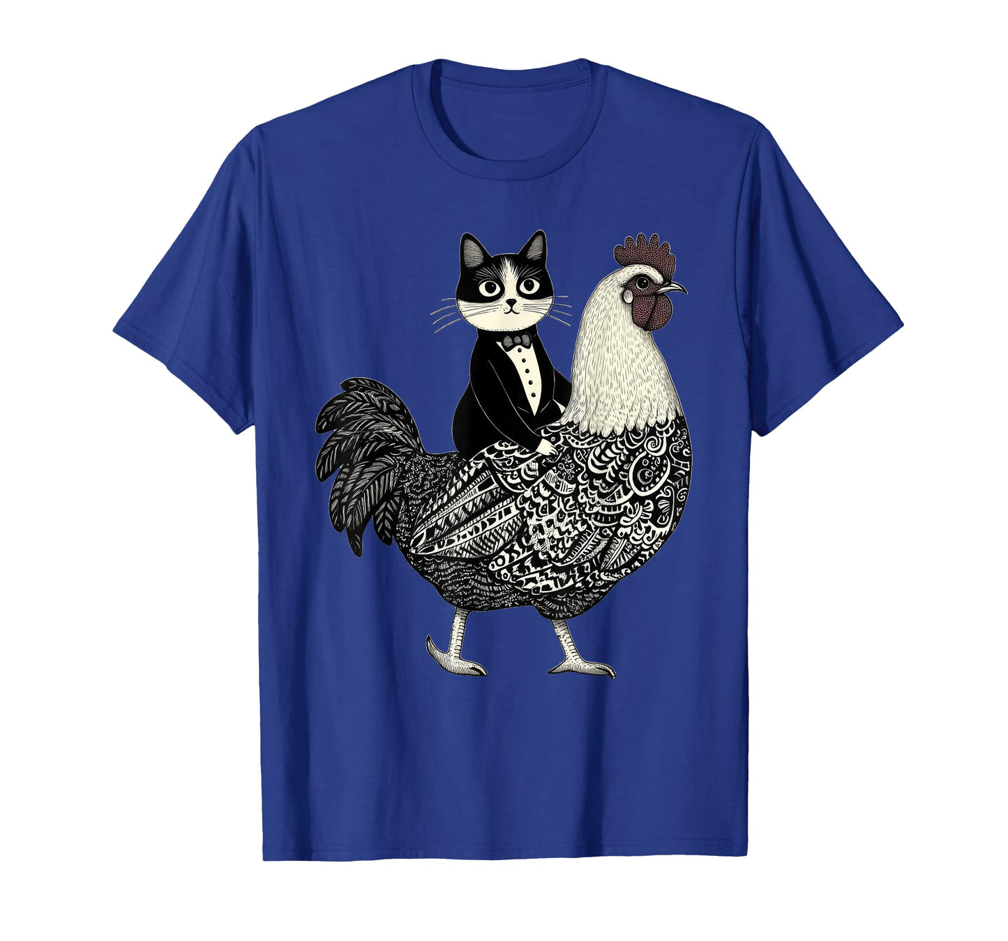 Funny Tuxedo Cat Riding Chicken Men Women Girls Kids T-Shirt