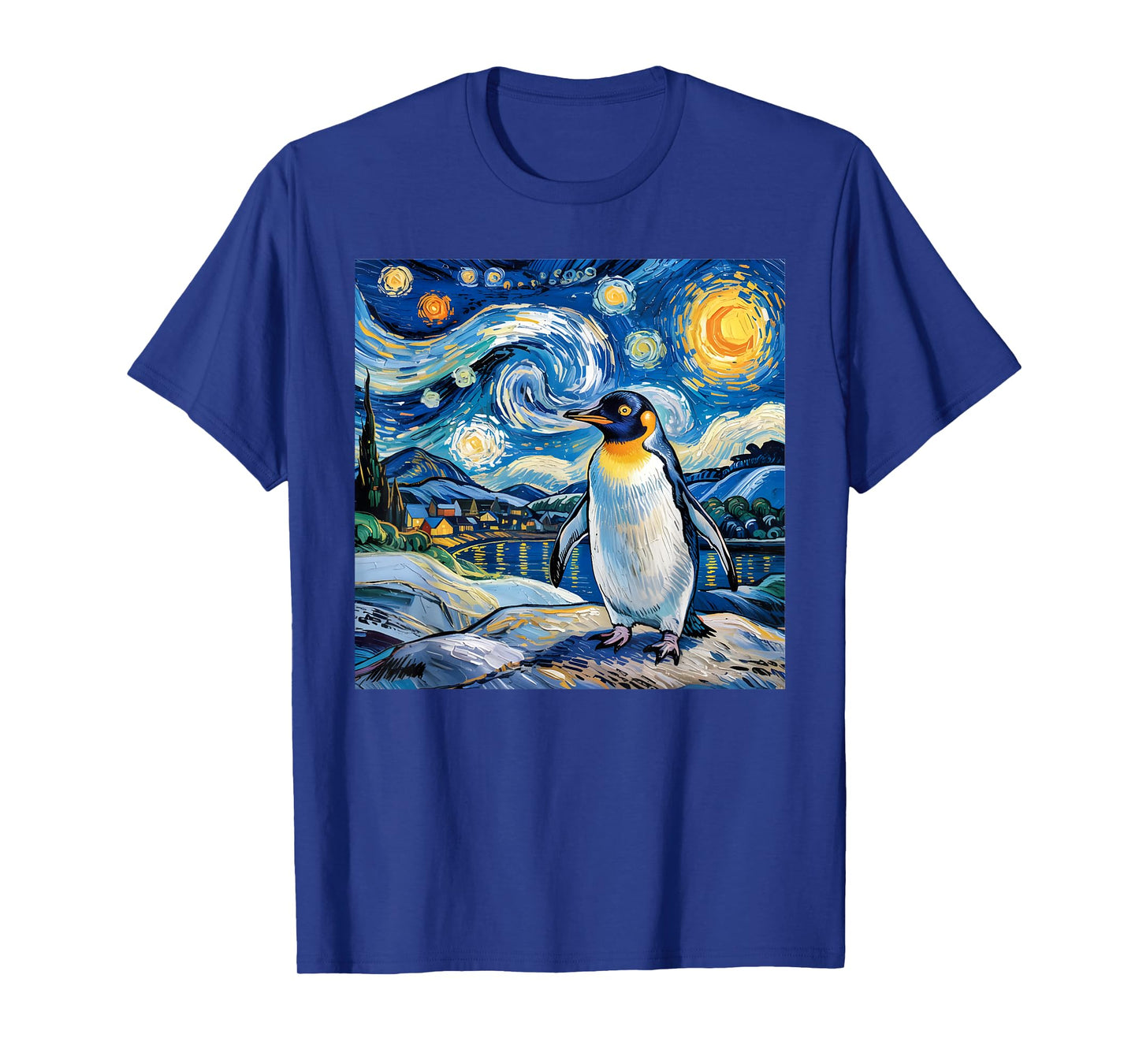 Penguin Starry Night Funny Penguin Art Van Gogh Style T-Shirt