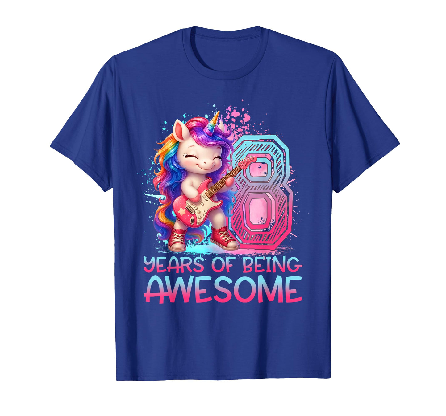 8 Years of Being Awesome Unicorn Rock And Roll 8th Birthday T-Shirt