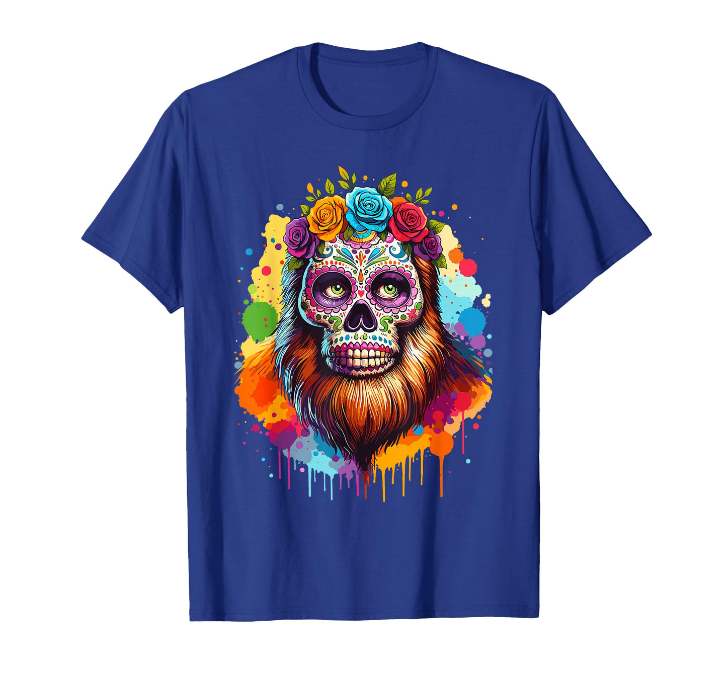 Sugar Skull Bigfoot Dia de Muertos Halloween Day of The Dead T-Shirt