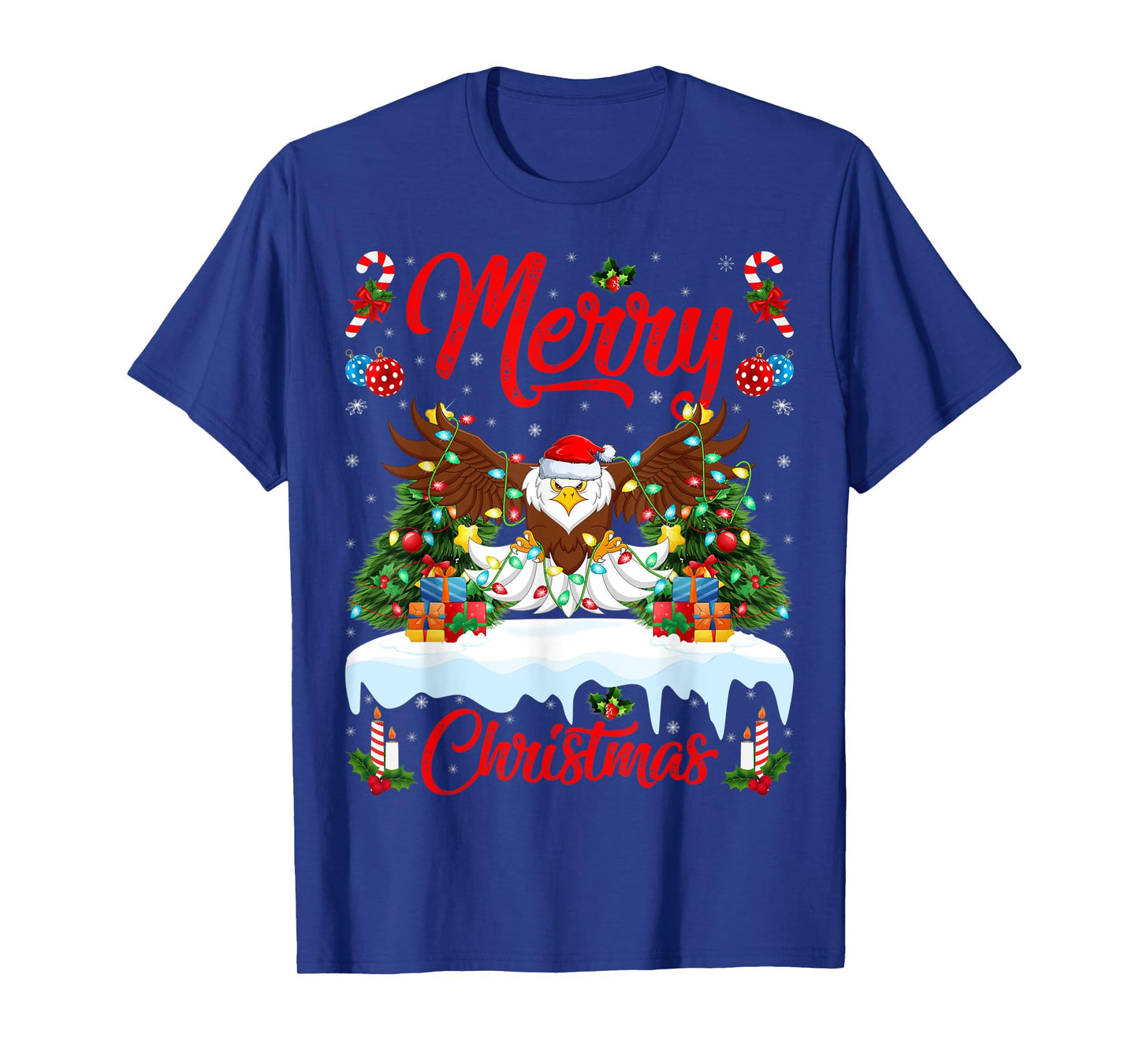 Bald Eagle Lover Xmas Lighting Santa Bald Eagle Christmas T-Shirt