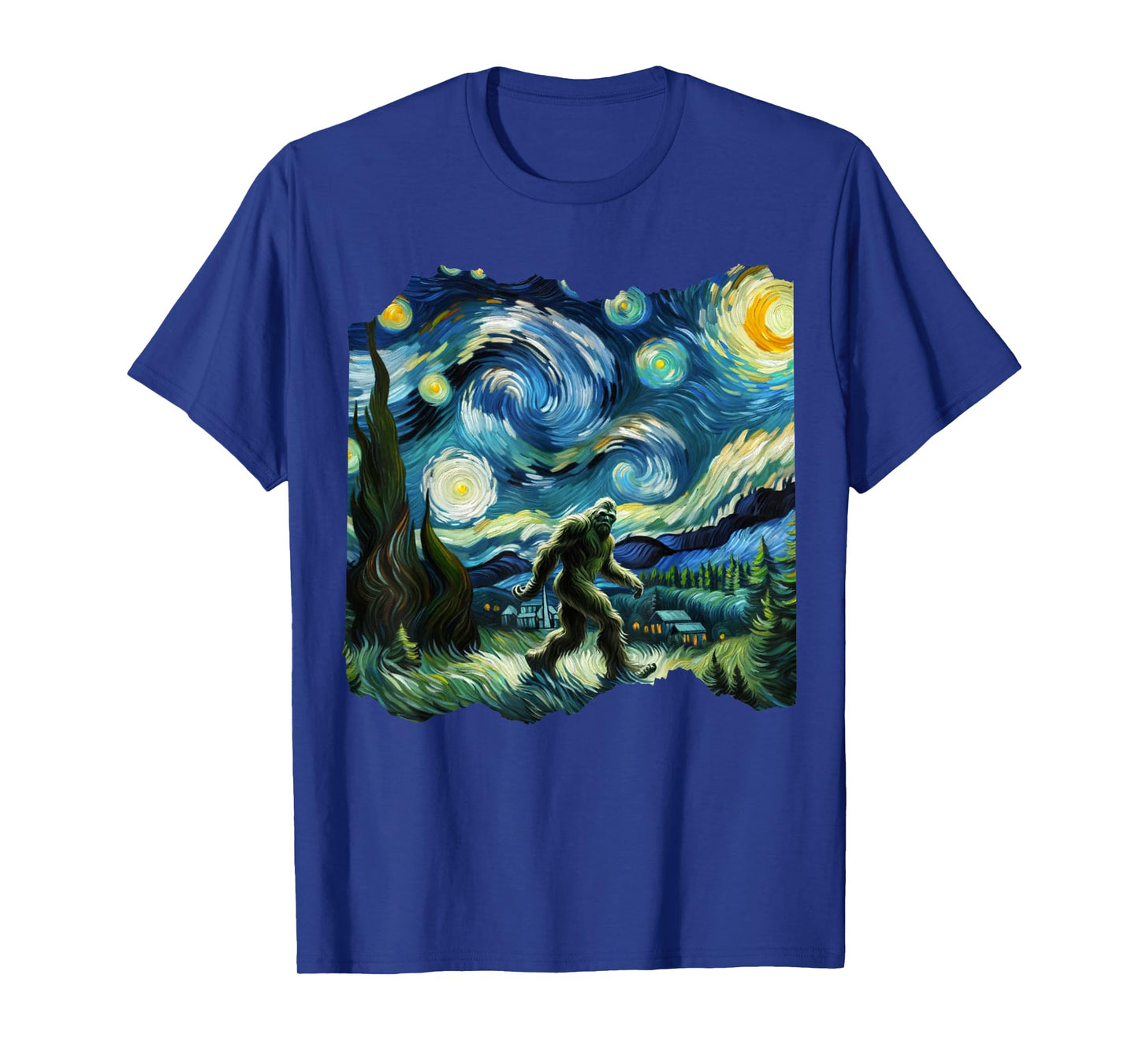 Bigfoot Sasquatch Van Gogh Art Painting Star Sky Night T-Shirt