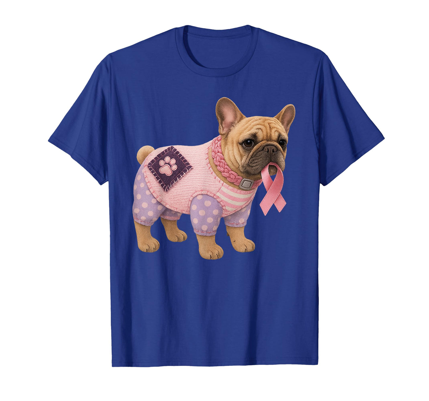 French Bulldog Pink Ribbon Breast Cancer Pattern Felt Art T-Shirt
