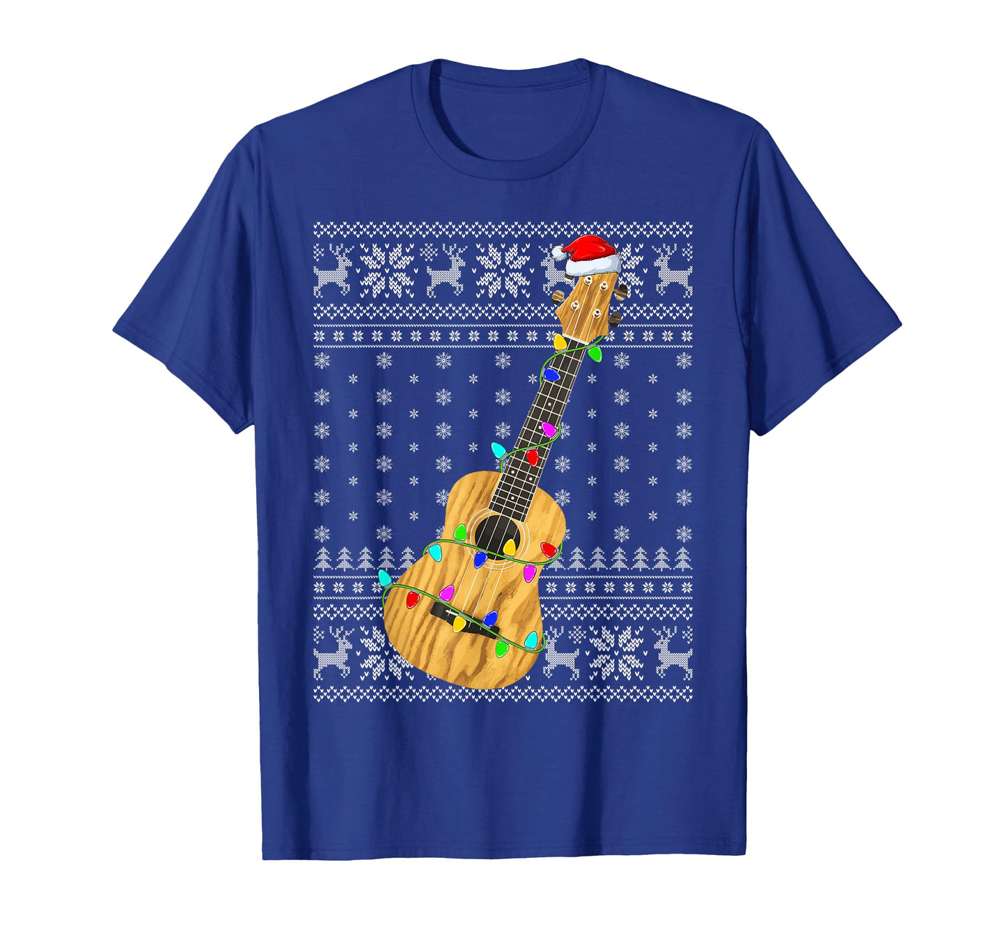 Ugly Sweater Xmas Lights Santa Hat Musical Ukulele Christmas T-Shirt