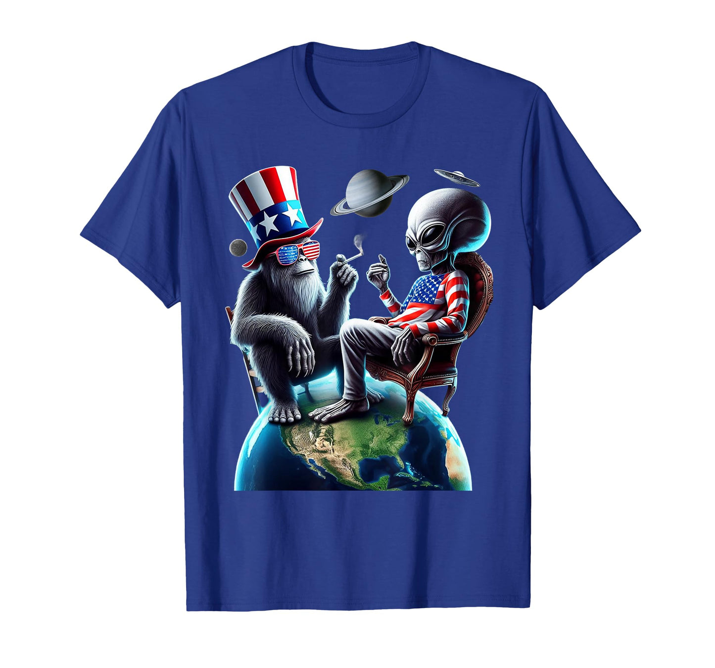 Patriotic Bigfoot Sasquatch Alien Space UFO 4th Of July T-Shirt